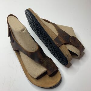 Comfortfusse Felecia Brown Leather Strap Cork Footbed Sandals Size 41/US 9